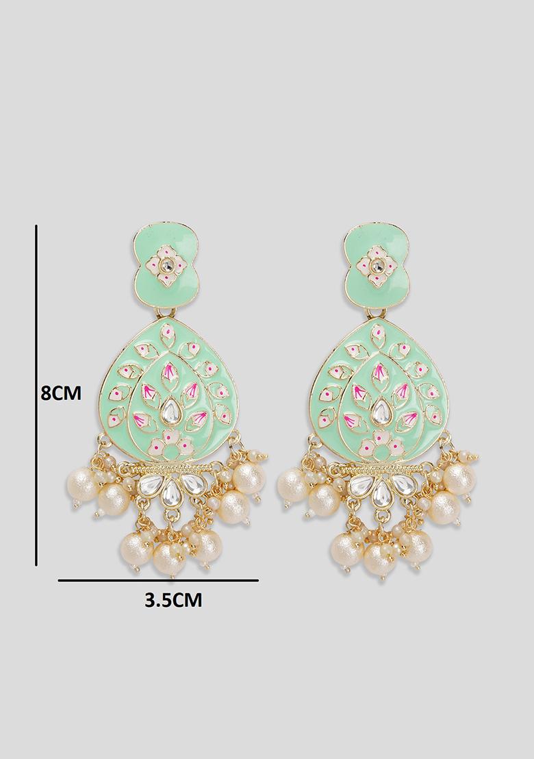 Mint Green Meenakari Drop Earrings