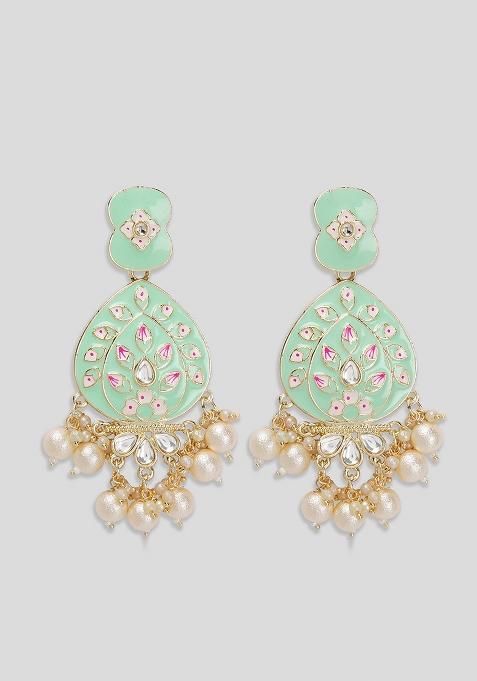 Mint Green Meenakari Drop Earrings