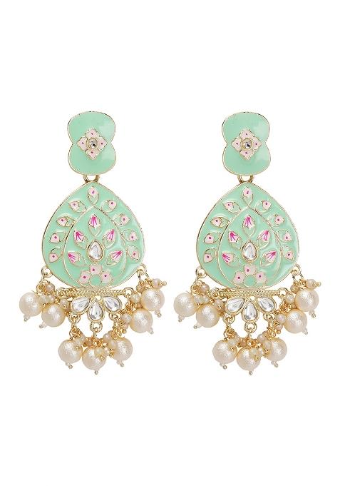 Mint Green Meenakari Drop Earrings