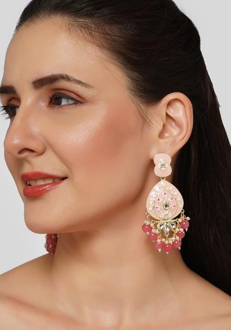 Pink Meenakari Drop Earrings
