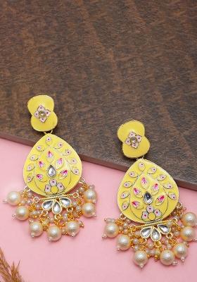 Yellow Meenakari Drop Earrings