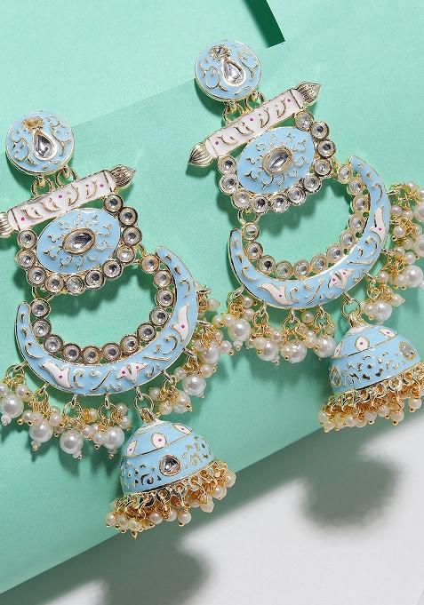 Blue Meenakari Chandbali Earrings