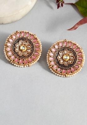 Big Round Pink Stud Earrings