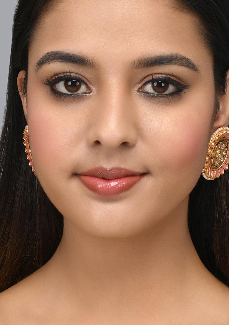 Big Round Pink Stud Earrings