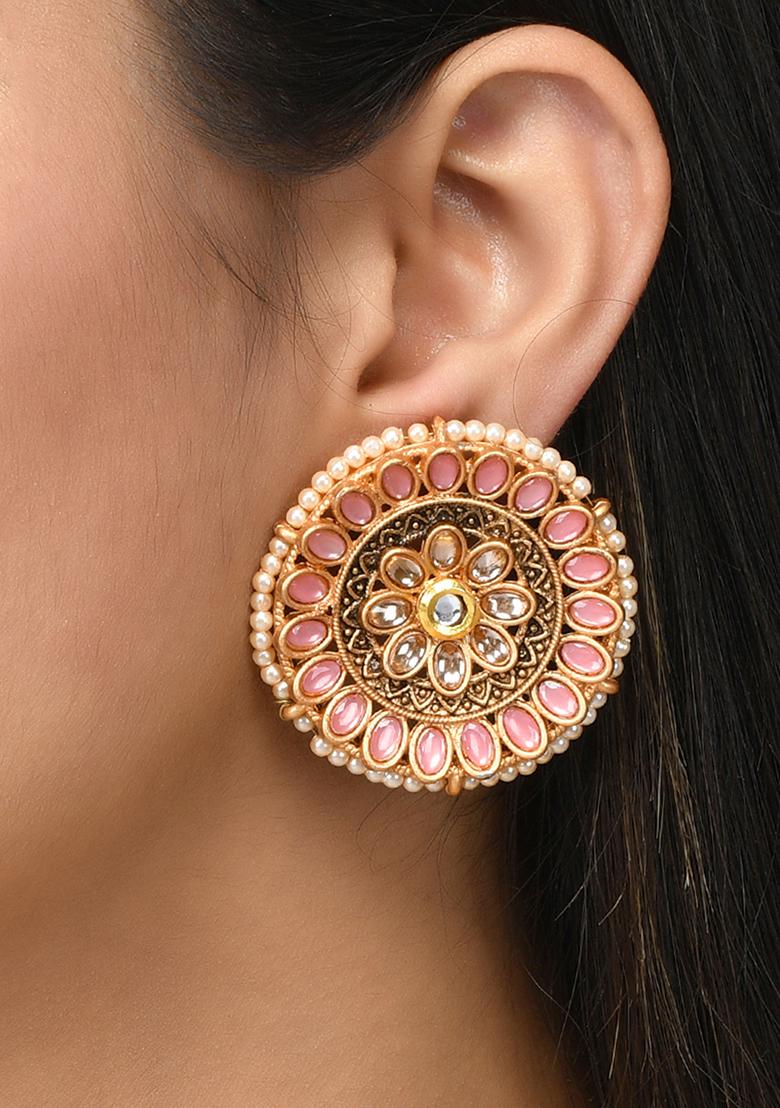 Big Round Pink Stud Earrings