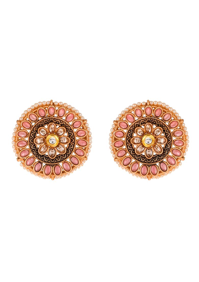 Big Round Pink Stud Earrings