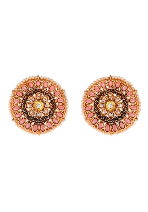 Big Round Pink Stud Earrings
