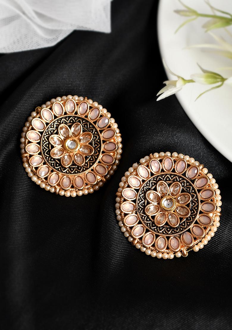 Big Round Light Pink Stud Earrings