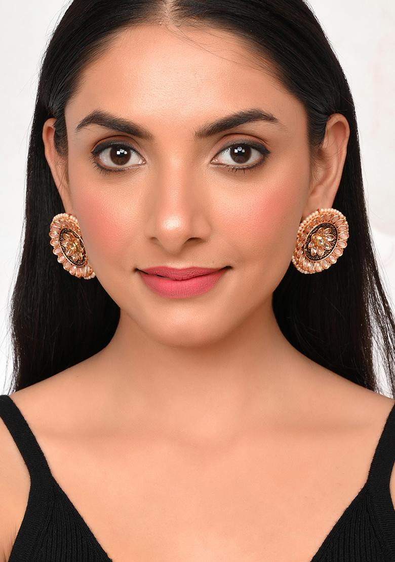 Big Round Light Pink Stud Earrings - Indya