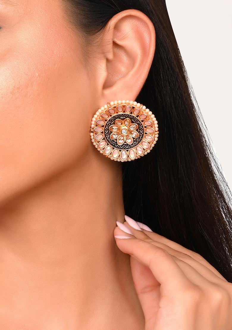 Big Round Light Pink Stud Earrings