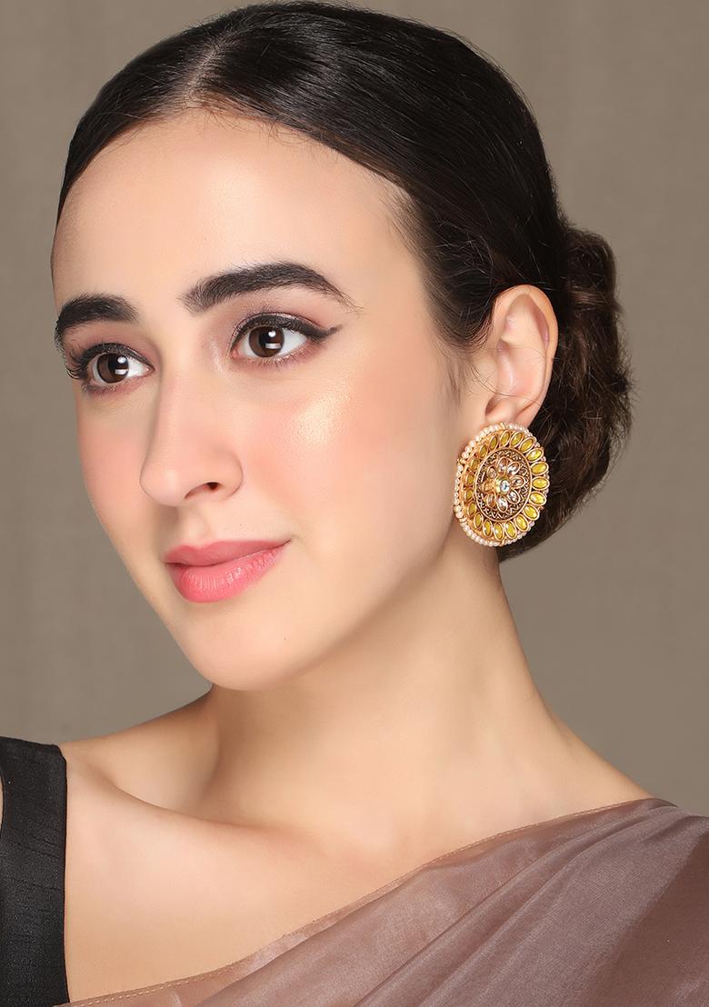 Big Round Yellow Stud Earrings - Indya