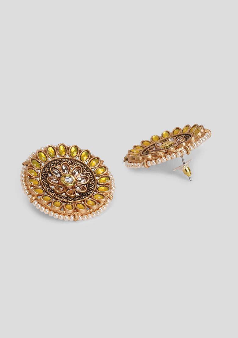 Big Round Yellow Stud Earrings - Indya