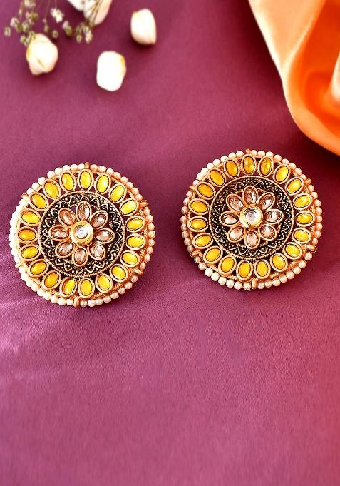 Big Round Yellow Stud Earrings