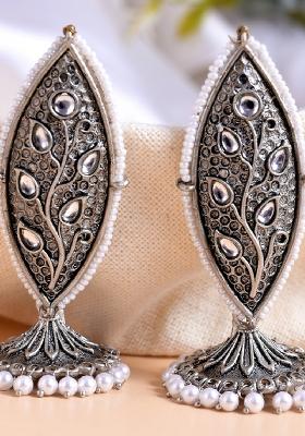Silver Meenakari Jhumkis Earrings