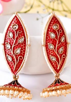 Red Meenakari Jhumkis Earrings