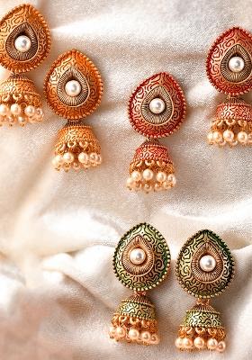 Yellow Meenakari Small Jhumkis Earrings