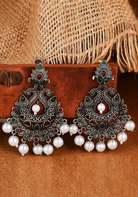 Enchanting Multi Colour Kemp Stone And Pearls Chandbali Earrings