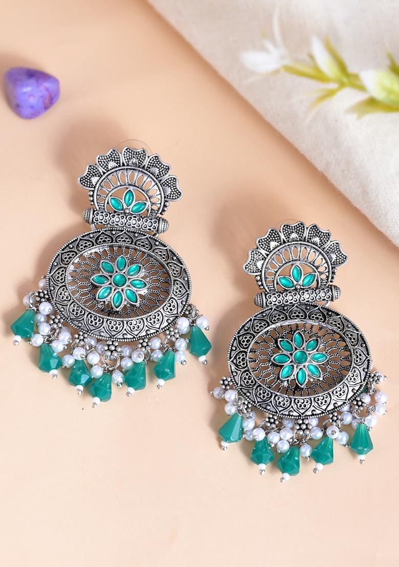 Green Drops Chandbali Earrings