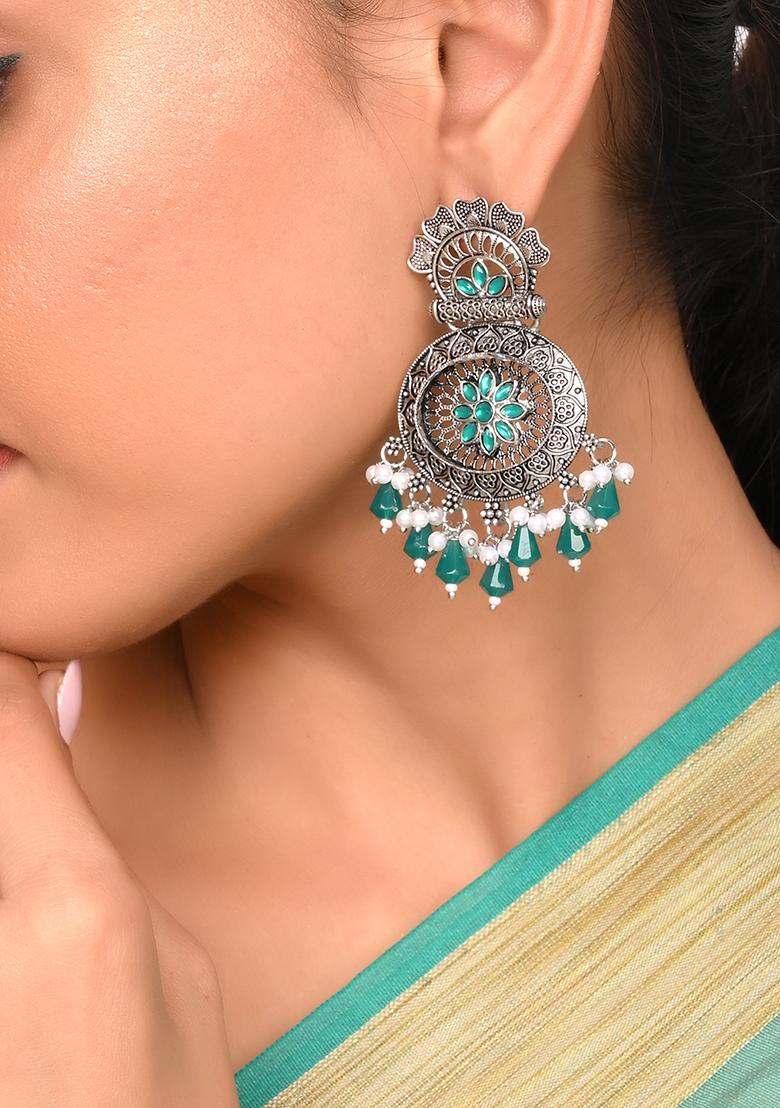 Green Drops Chandbali Earrings