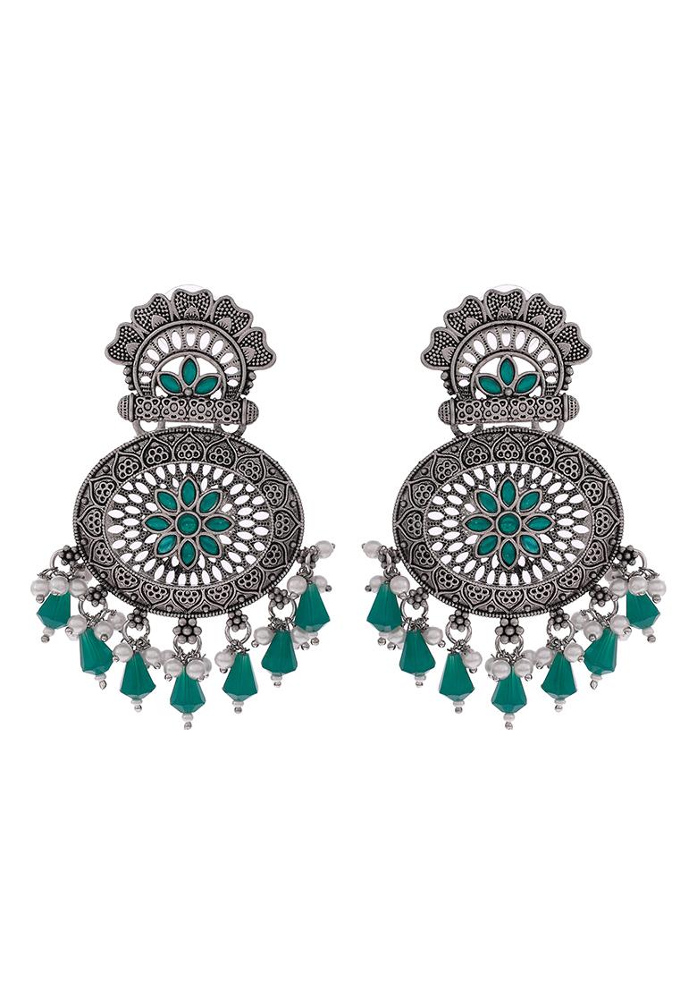 Green Drops Chandbali Earrings