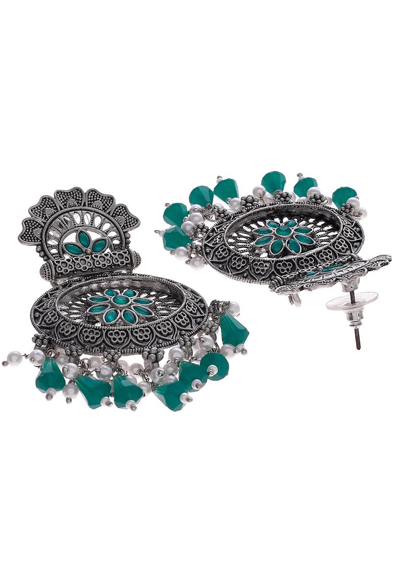 Green Drops Chandbali Earrings