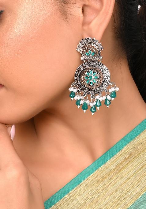Green Drops Chandbali Earrings