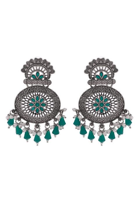 Green Drops Chandbali Earrings