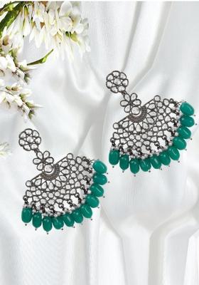 Black Silver Plating Chandbali Earrings