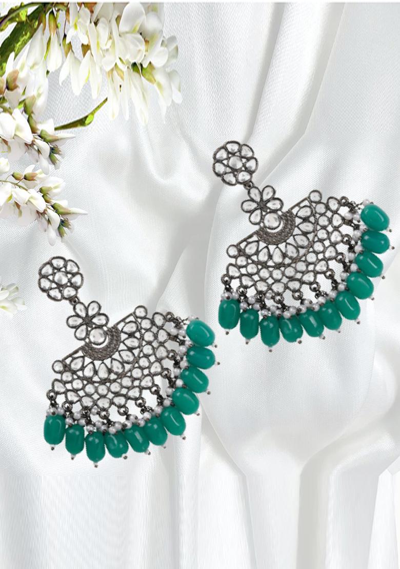 Black Silver Plating Chandbali Earrings