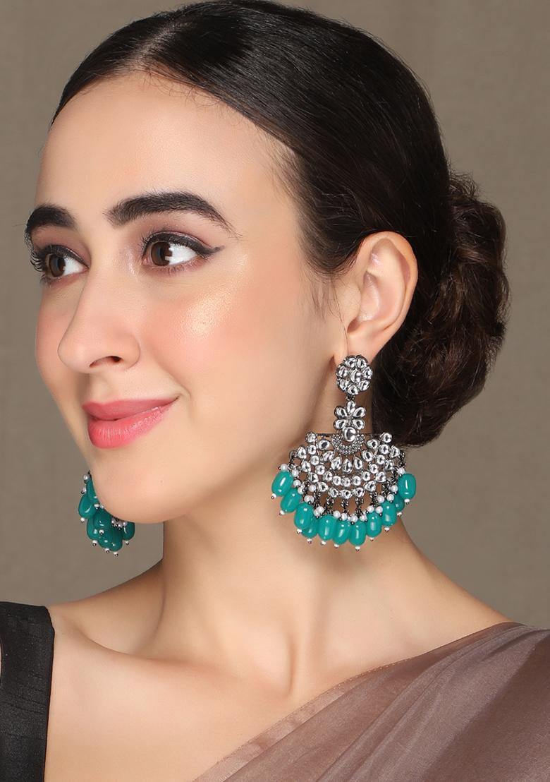 Black Silver Plating Chandbali Earrings