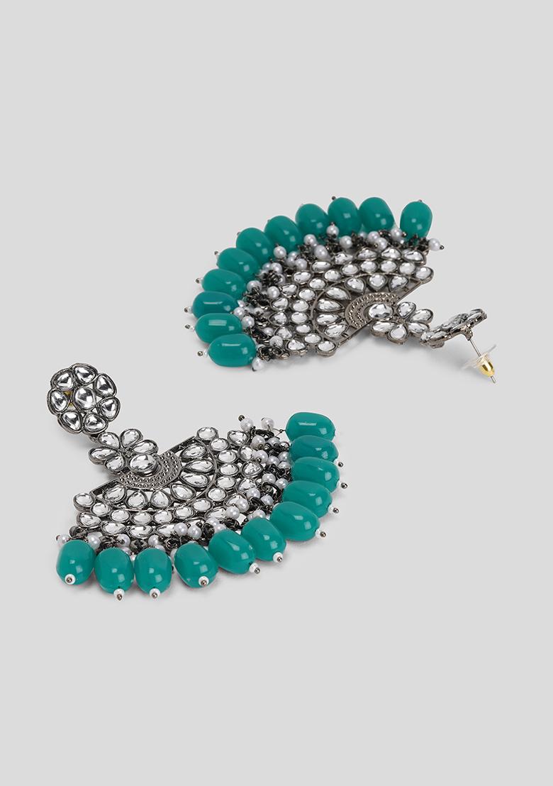 Black Silver Plating Chandbali Earrings