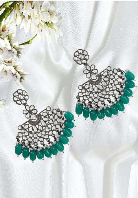 Black Silver Plating Chandbali Earrings