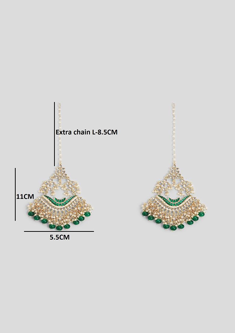 Kundan Chandbali Earrings With Hair Chains - Indya