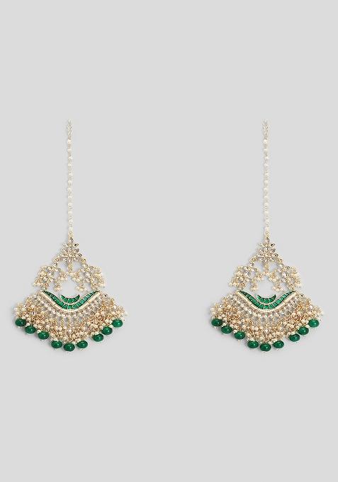 Kundan Chandbali Earrings With Hair Chains