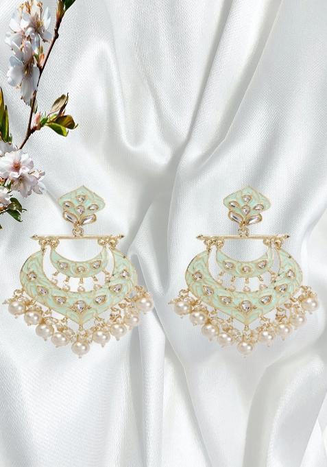 Mint Green Meenakari Chandbali Earrings