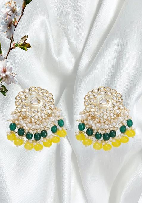 Kundan With Colorful Tumbles Drop Earrings