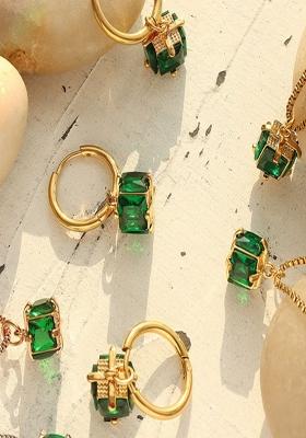 18K Gold Plated Anti Tarnish Green Box Square Zircon Drop Earrings
