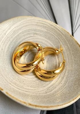 18K Gold Plated Waterproof Anti Tarnish Double Thick Hoop Earrings