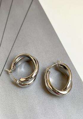 18K Silver Plated Waterproof Anti Tarnish Double Thick Hoop Earrings