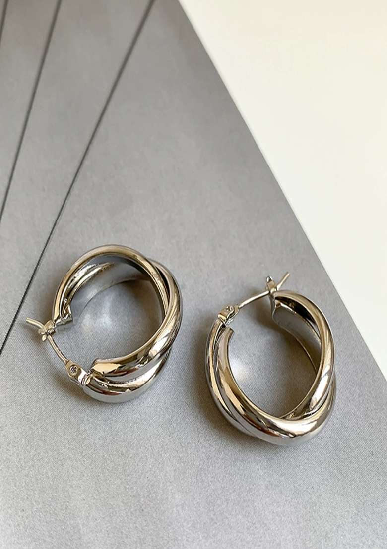 18K Silver Plated Waterproof Anti Tarnish Double Thick Hoop Earrings - Indya