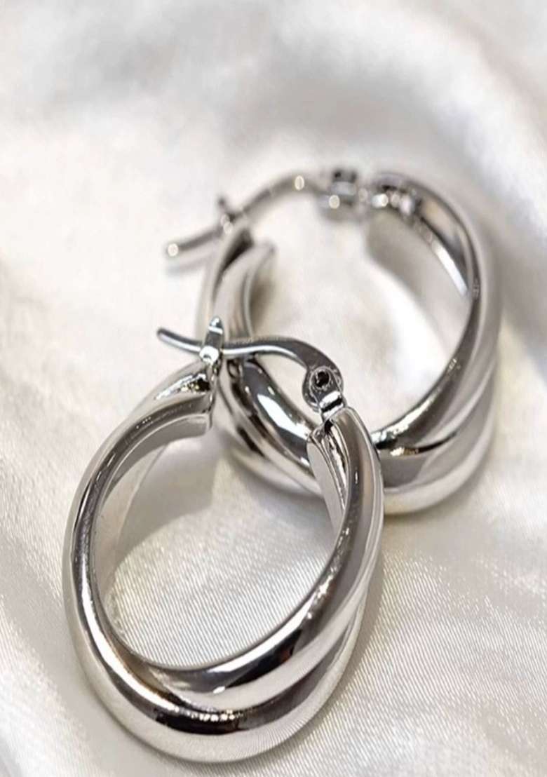 18K Silver Plated Waterproof Anti Tarnish Double Thick Hoop Earrings - Indya
