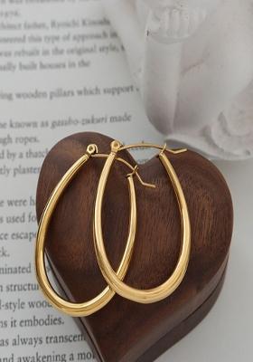 18K Gold Plated Waterproof Anti Tarnish Oval Long Hoop Earrings
