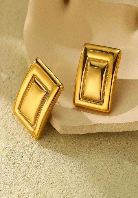 18K Silver Plated Waterproof Anti Tarnish Statement Bold Rectangle Stud Earring