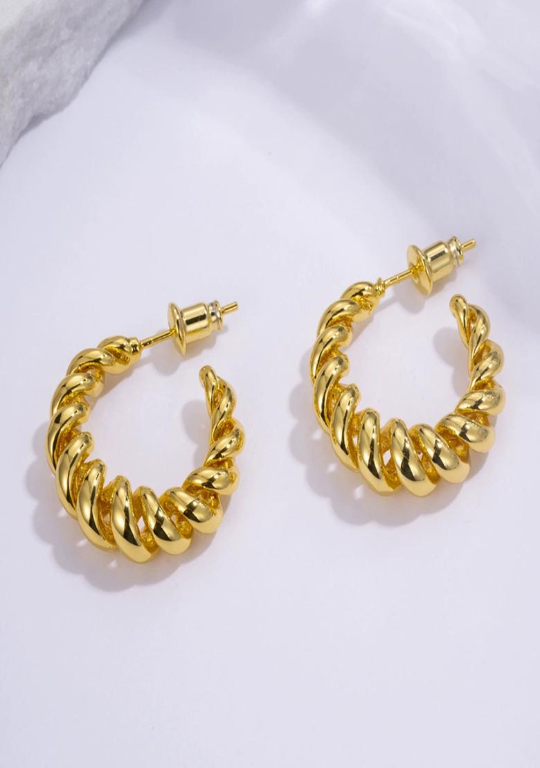18K Gold Plated Waterproof Anti Tarnish Spiral Half Hoop Earrings - Indya
