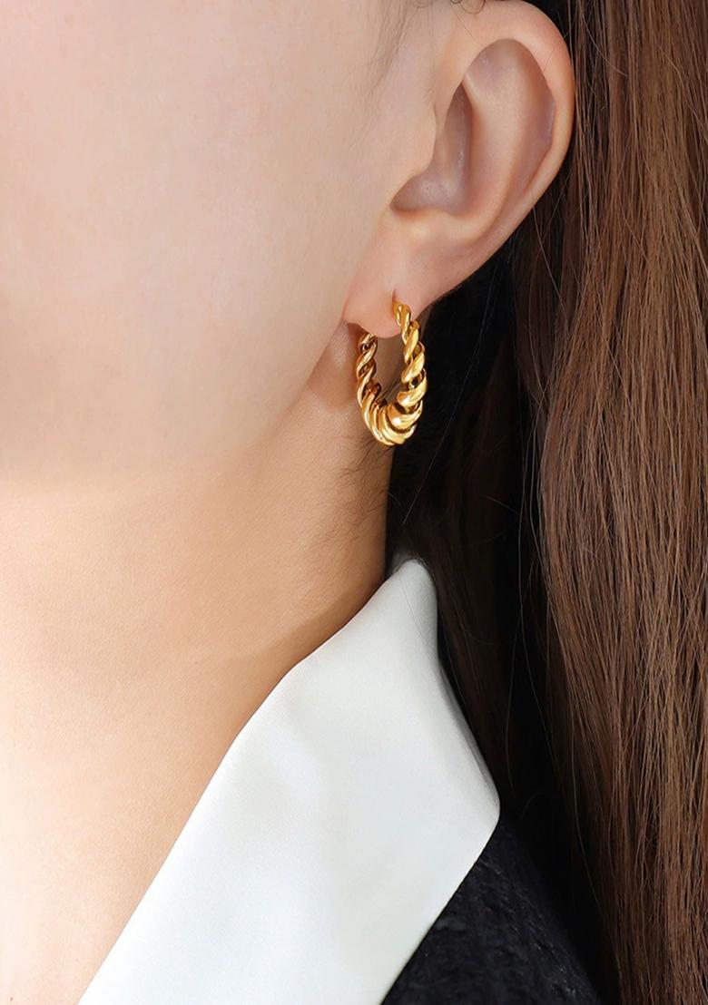 18K Gold Plated Waterproof Anti Tarnish Spiral Half Hoop Earrings - Indya