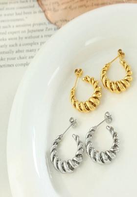 18K Silver Plated Waterproof Anti Tarnish Spiral Half Hoop Earrings