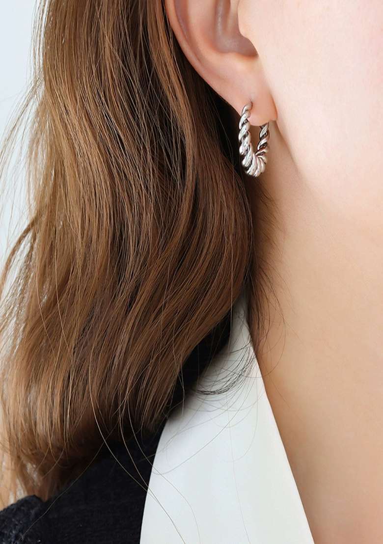 18K Silver Plated Waterproof Anti Tarnish Spiral Half Hoop Earrings - Indya