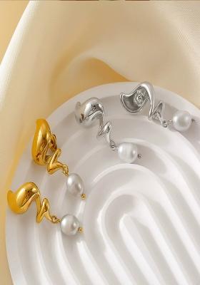 18K Gold Plated Waterproof Anti Tarnish Spiral Pearl Drop Earrings