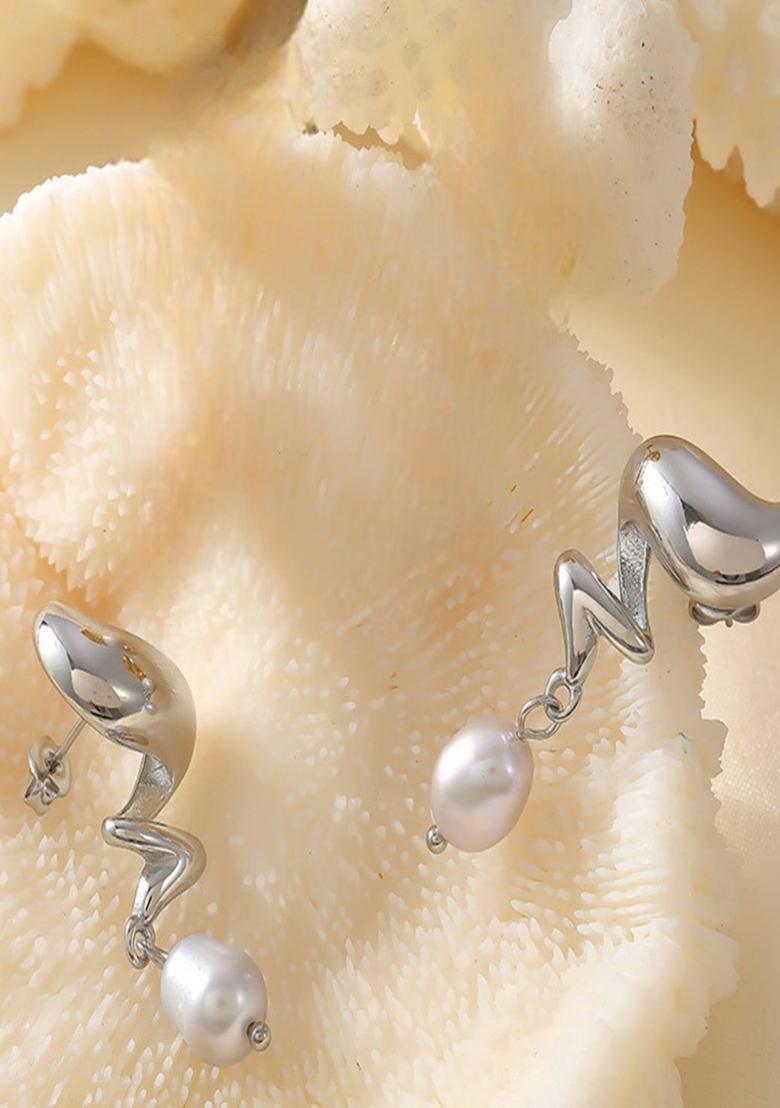 18K Gold Plated Waterproof Anti Tarnish Spiral Pearl Drop Earrings - Indya