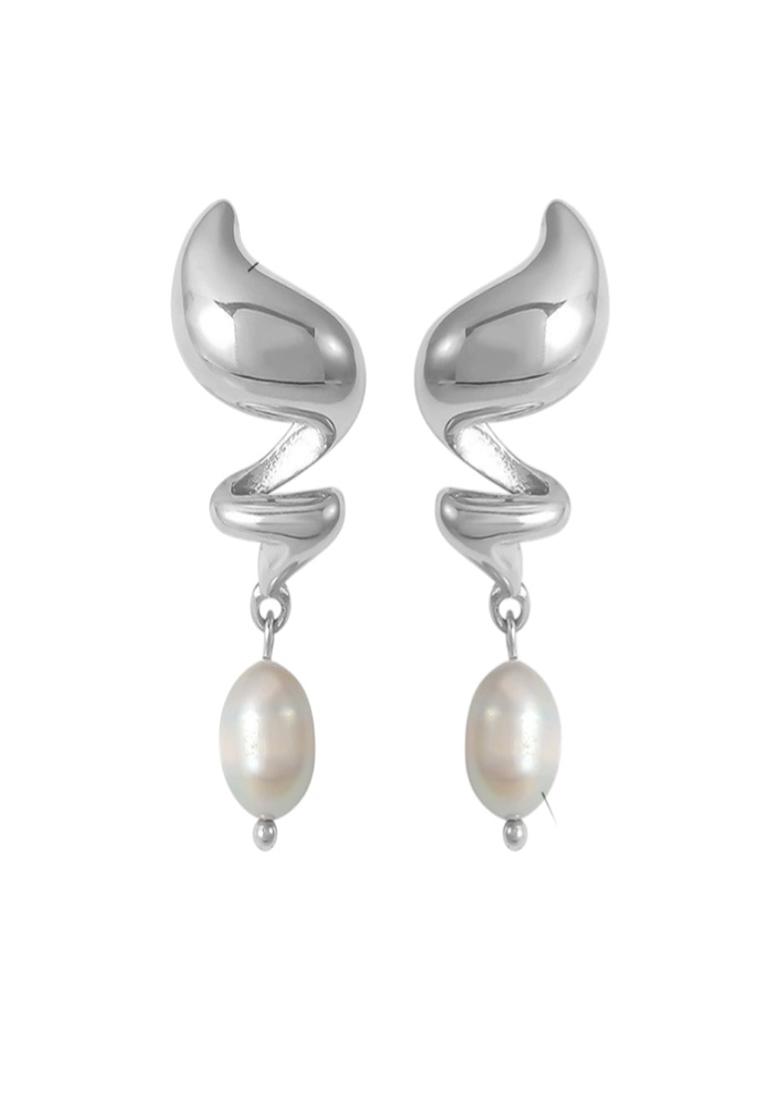 18K Gold Plated Waterproof Anti Tarnish Spiral Pearl Drop Earrings - Indya